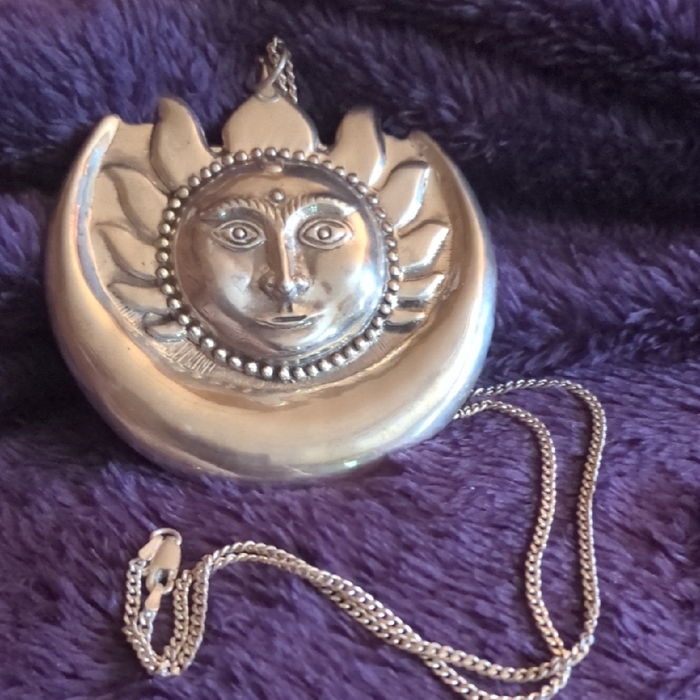 Sterling Silver Sun and Moon Pendant Necklace